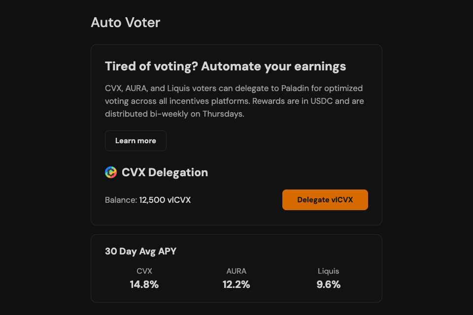 Recreated Quest voting delegation with sample data: a 12,500 vlCVX balance stays constant as Delegate vlCVX changes to Delegated